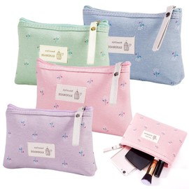 Canvas Cosmetic Bags, 4 Pcs Printed Makeup Bags with Zipper, Multi-Functional Portable Makeup Bag, Suitable for Gift Travel Daily Use(Green, Purple, Pink, Blue 17×3×12 cm)