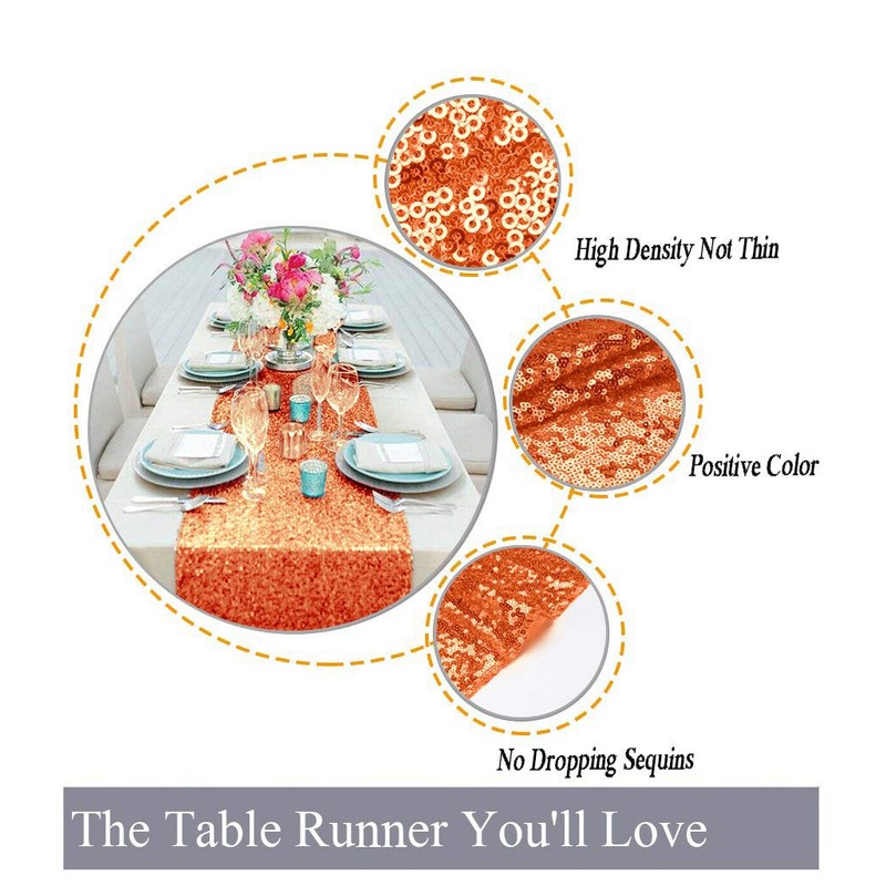 ShinyBeauty 12x72-Inch Rectangle-Orange-Sequin Table Runner- for Wedding/Party/Decor (12x72-Inch) (Orange)