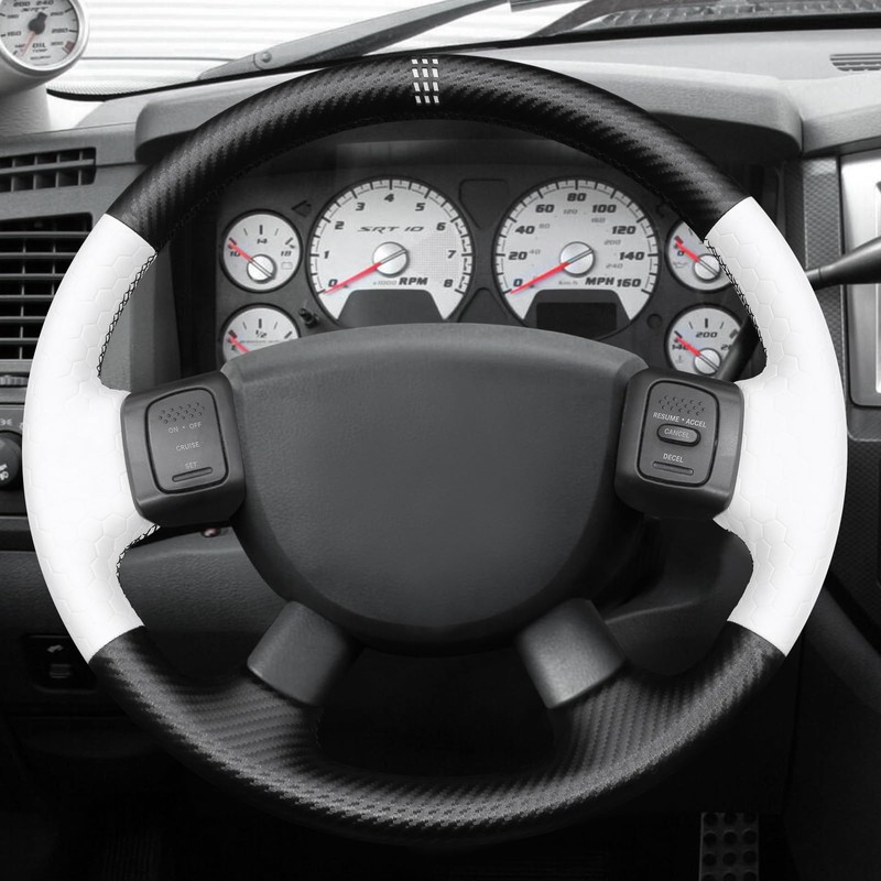 MEWANT Hand Stitched White Leather Steering Wheel Wrap Cover for