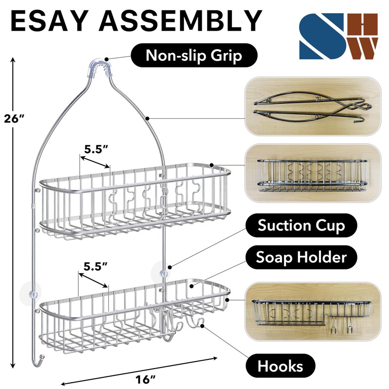 Simple Houseware Stainless Steel Bathroom Hanging Shower Head Caddy Organizer