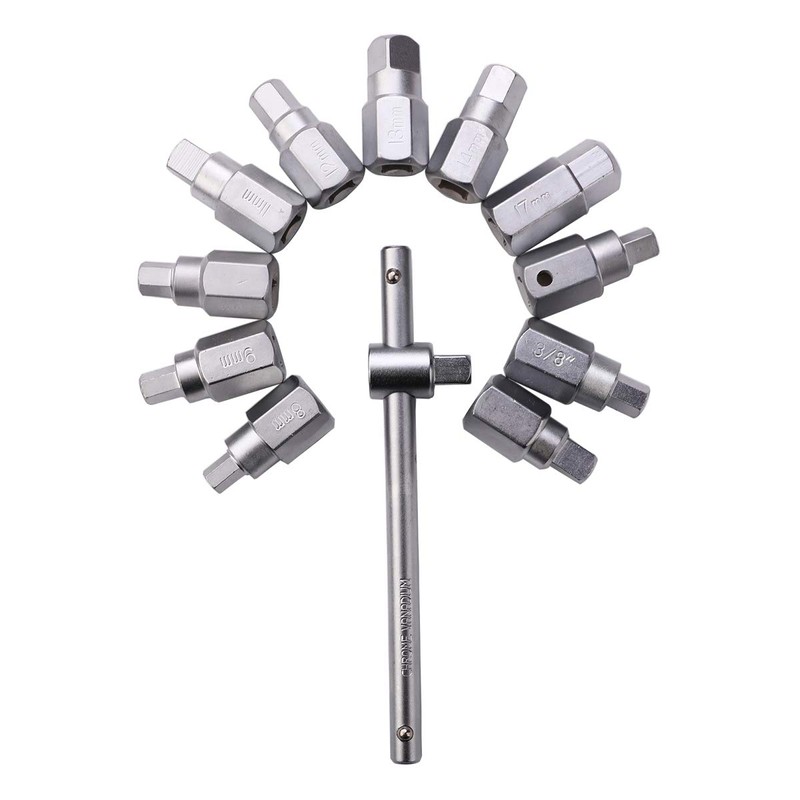 HERIS 12pcs Drain Plug Key Socket Set Axle Oil Sump