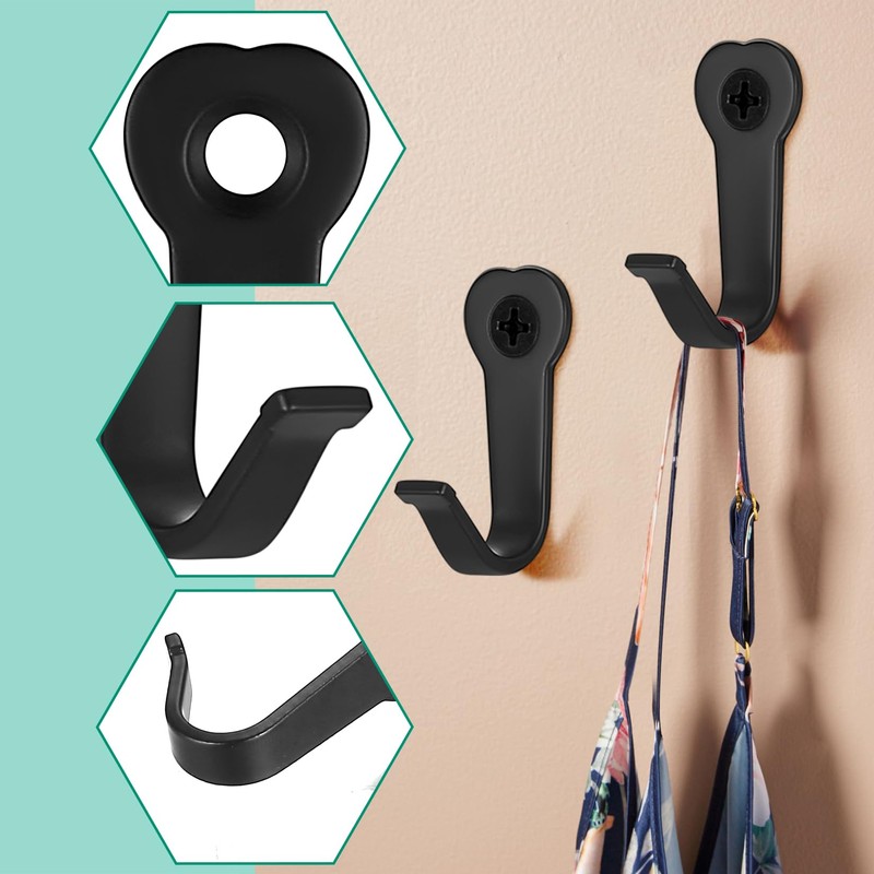 Pack of 10 Coat Hooks Black Single Coat Hooks for