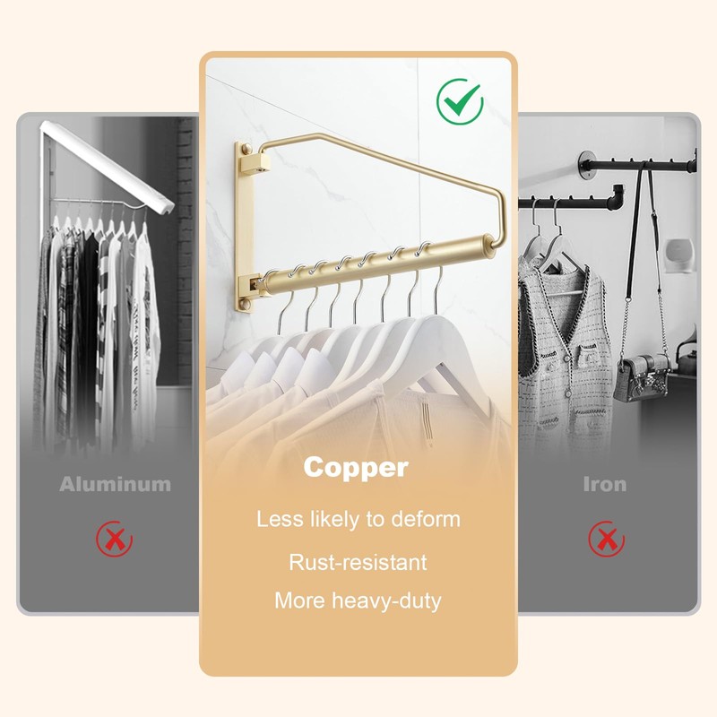 Folding Clothes Hanger Gold Brushed Drying Clothes Rack Wall-Mounted Space