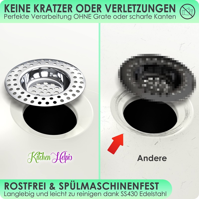 Kitchen Helpis® 4 x Drain Strainer Suitable for All Drains,