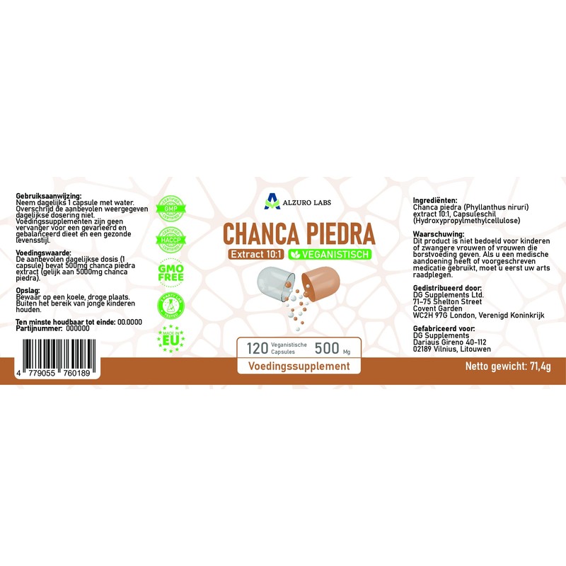 Alzuro Labs Chanca Piedra 5,000 mg Equivalent (500 mg 10:1
