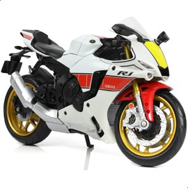 Risopen 1/12 Scale YAMAH 1000R Motorcycle Model Toy Mini Alloy Metal Diecast Motorcycle Model White Motorcycle Model Toy Sport Motorcycle Racing Model Collection Gift for Men Kid Boy (YAMAH YZF-R1)