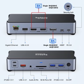 USB C Docking Station 3 Monitors, 15 in 1 Laptop Docking Station with 8K @ 30Hz DP & Dual HDMI, 4K@30Hz Triple Display for DP1.4, 10Gbps USB 3.1&2 USB C, 2 USB3.0, USB2.0, 100W PD, RJ45, SD/TF, Audio