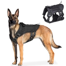 AIWAI Tactical Dog Harness (Medium, Black) with Molle System, No-Pull Control, 900D Nylon, for Training, Hunting, Military Dogs, Large Breeds