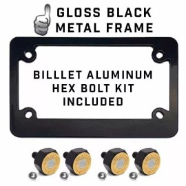 CCP Custom Parts Black Metal License Plate Frame & Hex Tag Bolt Kit - 45 AUTO BULLET HEAD B