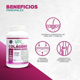 Colgeno Hidrolizado Frmula Premium 180 Tabletas Sin Azcar, Sin Grasas, Sin Sodio, incluye Biotina, Calcio, Magnesio, Vitamina C, E y K. Suplemento... 