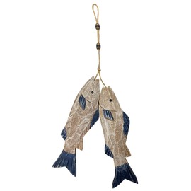 GAPLUM Set of 2 Wooden Carved Fish Wall Hanging Nautical Ornaments Hand Carved Wood Fish Wall Hanging Sculpture Wooden Fish Lake House Decor Indoor Outdoor Decoration