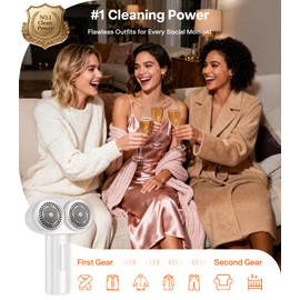 TORRAS Dual-Head Fabric Shaver, Longest Durability & 50ml Large Capacity Rechargeable Lint Removers to Remove Pills, 6-Leaf Blades Defuzzer, Electric Shaver for Clothes Couch Furniture, Pearl White