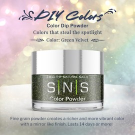 SNS Healthy Natural Nails SNS Nail Dip Powder Colors, Gelous Color Dipping Powder - Green Velvet (Green Shimmer) - Long-Lasting Dip Nail Colors for Healthier Nail Beds - Low-Odor Nail Color for Professionals, Home DIY - 0.5 oz