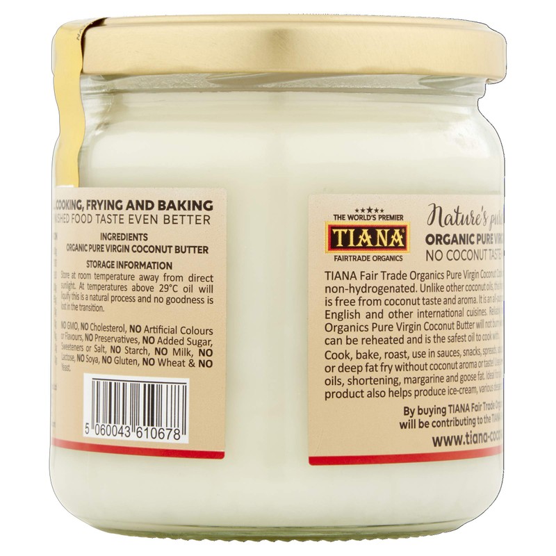 TIANA Fairtrade Organic Virgin Coconut Oil, Odourless Cooking Butter 350ml