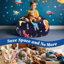 AmiCera Bean Bag Cover, Kids Bean Bag without Filling, Dinosaur Beanbags for Children, Flannel Comfortable & Safe Kids Sofa, Stuffed Animal Storage Baby Bean Bag Chair, Kids Bedroom Furniture, Blue