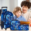UFNDC 3PCS Rolling Backpack for Boys, Kids Dinosaur Wheeled Bookbag，Travel
