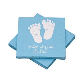 20 Napkins Baby Feet 'Schön, dass du da bist!' 33 x 33 cm - Light Blue - for Birth, Christening, Baby Shower
