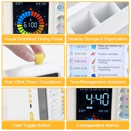 12/24 Hour Switching Task Timer, Timer for Kids, Visual Schedule for Kids with Autism, Visual Schedule for Kids, Time Management Tools, Autism Increase Self-Regulation, with 99-Minute Countdown