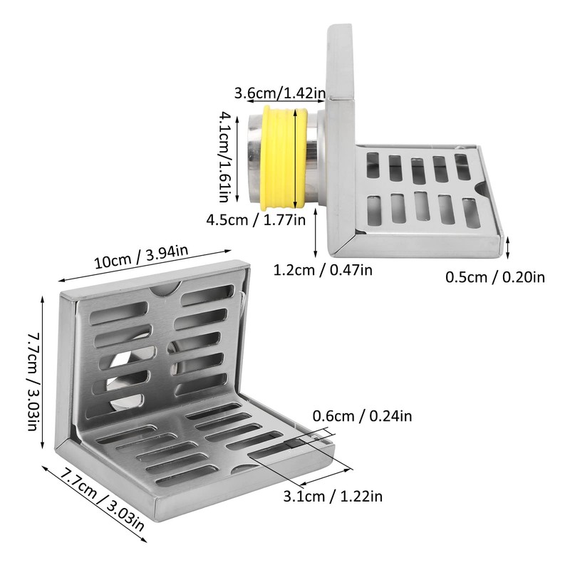 Pomya Corner Floor Drain, L Shaped, Stainless Steel, Silver, Rustproof,