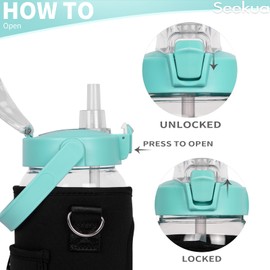 Seekua 64 oz Glass Water Bottle with Straw and Time Marker, Half Gallon Large Motivational Borosilicate Glass Drinking Bottle with Silicone Boot and Sleeve