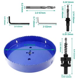Luomorgo 203mm/8 inch Hole Saw with Arbor, 1 1/4 inch Cutting Depth HSS Bi-Metal Hole Cutter for Wood Cornhole Boards Plastic Drywall & Metal Sheet