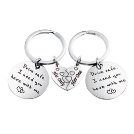 Skcess 2 Pieces Couple Keyring Stainless Steel Key Ring Puzzle Heart Keyring Engraving Drive Safe Gift for Couples, Pair of keyrings, One Size