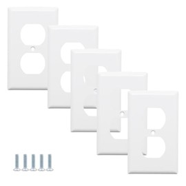 JAKOUE Duplex Receptacle Outlet Wall Plate, Lighted Switch Wall Plate for Decorator Receptacle, Unbreakable Thermoplastic, Gloss White (5 Pack)