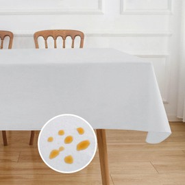 NLMUVW Vinyl Tablecloth with Flannel Backing 100% Waterproof Rectangle PVC Table Cloth Oil Proof Wipe Clean Table Cover for Dining Party Camping Outdoor, White, 60 X 140 Inch