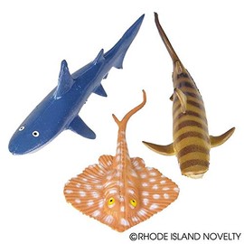 Rhode Island Novelty Shark and Stingray Playset: 12 Piece Toy Set in Clip Bag for Play on The GO!