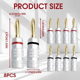8 PCS 4 Pairs Banana Plugs, Gold Plated 4mm Speaker Connectors, Universal Banana Cable Plugs with Dual-Screw Connection for Speaker Wire Sockets Amplifier Home Theater and Sound Systems