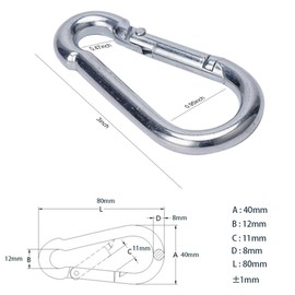 OWAYOTO Carabiner Clip 3 Inch Spring Snap Hook Heavy Duty 4pcs M8x80mm for Hammock Punching Bags Swing Chairs Gym Equipment Camping Hiking