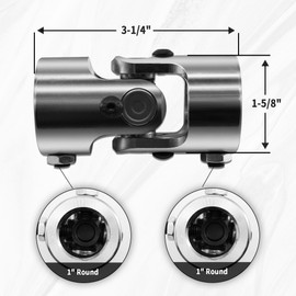 Ovabeyna 1" Round x 1" Rround Chrome Steering Universal Joint Single U Joint Shaft,Total Length: 83mm (3-1/4")