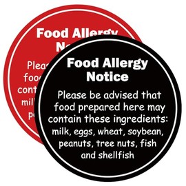 2 Pcs Food Allergy Notice Sign Stickers 7 inch Caution Allergy Warning Commercial Allergy Placard Label Caution Danger Safety Security Signs for Restaurant Food Coffee Shop Bakery (Two-Tone)