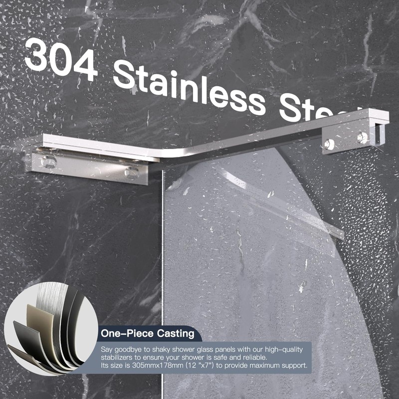 AatrixQuayn Shower Glass Support Bar, Both Sides Available, Frameless Bathroom