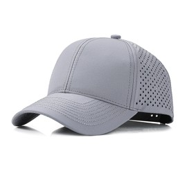 LIRUHOXA Quick Dry Laser Cut Mesh Baseball Cap for Men - Breathable Curved Brim Snapback Trucker Hat for Workouts, Running, Outdoor Grey