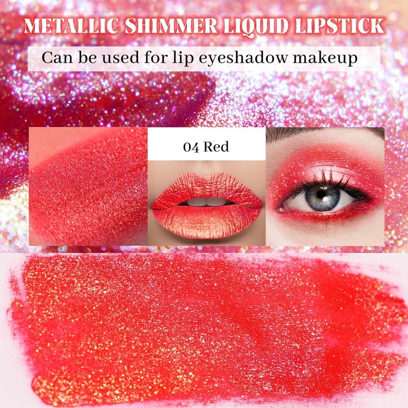 Prreal Metallic Liquid Lipstick, Glitter Lip Gloss, Moisture Shimmer Lip
