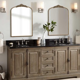 Micasso Antique Gold Ornate Mirror, 24 x 36 Inches Arched Baroque Style Mantel Wall Mirror for Bathroom, Vanity, Living Room