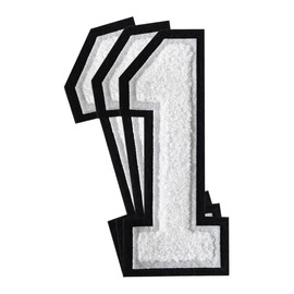 3Pcs Chenille Number Patches Iron on Patches Varsity Letter Patches Chenille Embroidered Patches Sew On Patches for Clothing Hat Bags Jackets Shirt (White, 1)