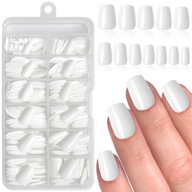 LoveOurHome 288pc Coffin Press on Nails Short Fake Nails with Glue Tabs,White Glue on Nails Press on Nails Women Acrylic Nails XS Coffin Fake Nails Short False Nails Girls Kids Artificial Fingernail