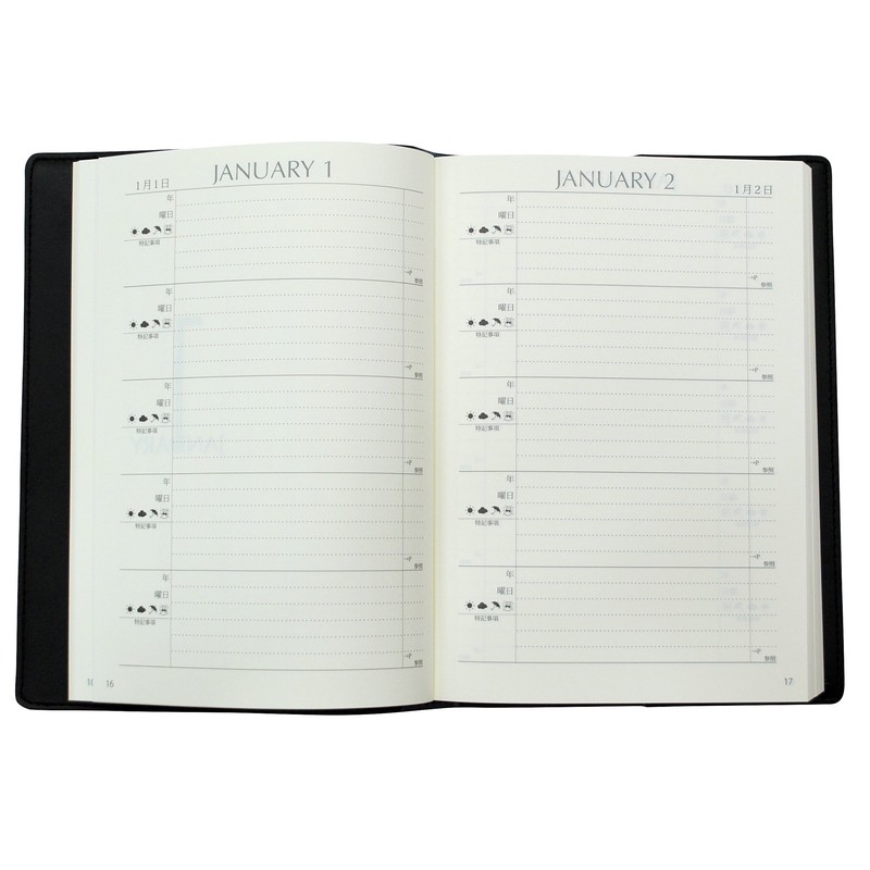Deers 1165-G02-070 Leather Cover, 5 Year Diary, Black