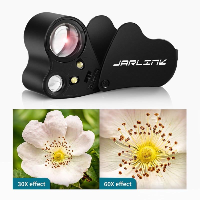 JARLINK 30X 60X Illuminated Jewelers Loupe Magnifier, Foldable Jewelry Magnifier
