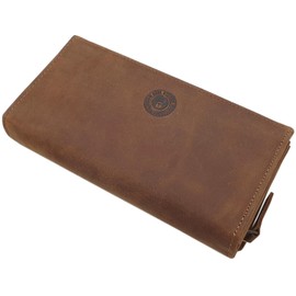 myledershop Large Buffalo Full Leather Women's Wallet / Purse / Purse with Cat Motif and RFID & NFC Protection in Cognac, Cognac, Modern