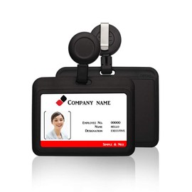 Hicycle2 ID Badge Holder Case Horizontal with Reel Clip Retractable Heavy Duty Credit Card Business Card Office Supplies (Black)