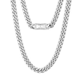 KRKC&CO 8mm Cuban Link Chains 18K Gold Plated Stainless Steel Anti-Tarnish Anti-Allergies Hip Hop Miami Rapper Chain Necklace for Men Homme (Satin Silver, 20)