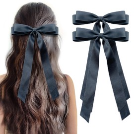 2PCS Silky Satin Hair Bows Hair Clip Beige Black Hair Ribbon Ponytail Holder Accessories Slides Metal Clips Hair Bow for Women Girls Toddlers Teens Kids