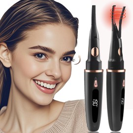 Heated Eyelash Curlers - 2 in 1 Clip- Type Electric lash Curler Best Seller 5S Heating Eyelash Curler LED Display 3 Temp Settings for Makeup Tools USB Rechargeable Natural Curling-Black