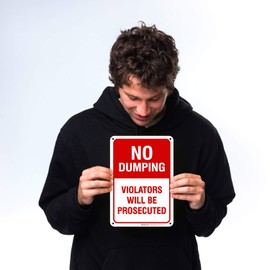 Sigo Signs No Dumping Sign, Violators Will Be Prosecuted Sign, Red Background, 10x7 Inches, Rust Free .040 Aluminum, Fade Resistant, Easy Mounting, Indoor/Outdoor Use, Made in USA
