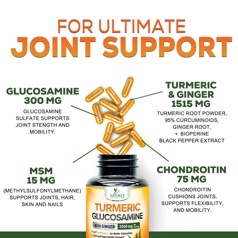Turmeric Curcumin Supplement 2000mg with Glucosamine Chondroitin & Ginger, 95%