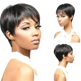 PKOUVOO Short Black Bob Wigs for Women 8 Inch Wigs for Black Women, Wigs with Bangs for Women for Women Girl Cosplay Party
