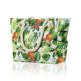 Large Waterproof Beach Tote Bag Swim Pool Xl Big Oversized Cruise Essentials Accessories Sandproof Beachbag Bags Women Necessities Gear Must Haves Stuff Items Gifts Green Tropical Hawaiian Pineapple